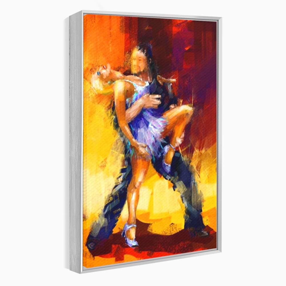 Tablou canvas cu tablou canvas cu un cuplu dansand tango, in rama de aluminiu argintiu
